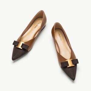 Chloe Two-Tone Brown and Black Flats with Gold Detail